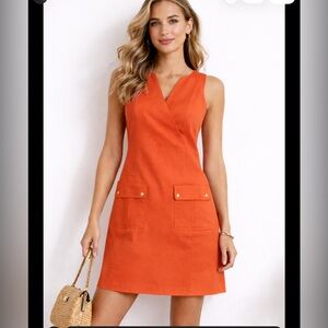 Michael Kors Tangerine Orange Cotton Shift Dress | Pockets | Size 2